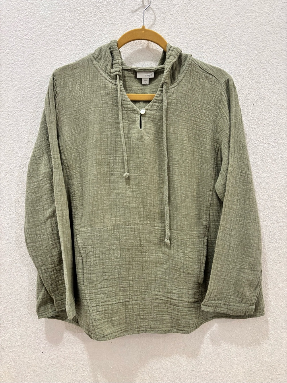 pureJill J. Jill Green Gauzy Hooded Long Sleeve Lagenlook Top Size Large Petite